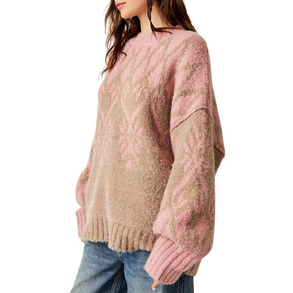 Free People Fireside Fair Isle Tunic Pullover Sweater Women's Medium Oversized